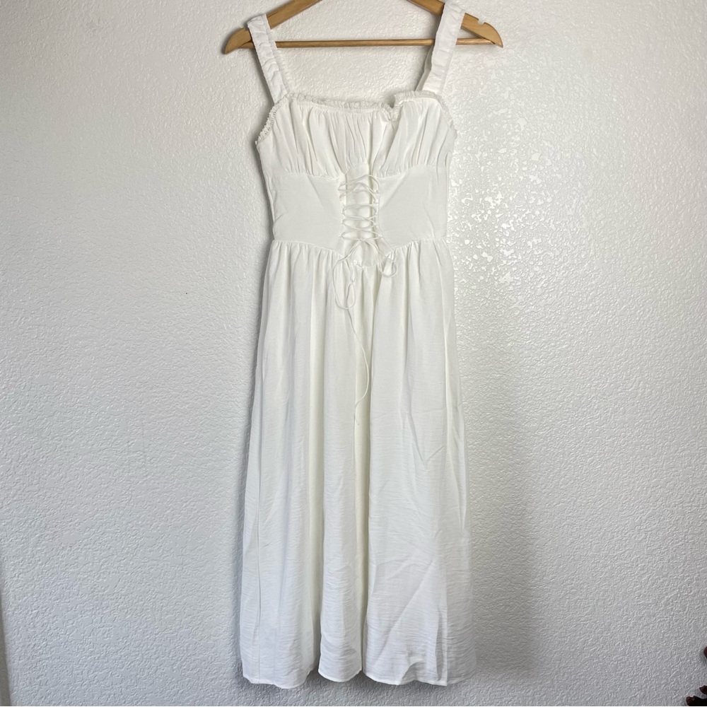 NWT Commense White Midi Corset Dress Prairie Peasant Style Size Large